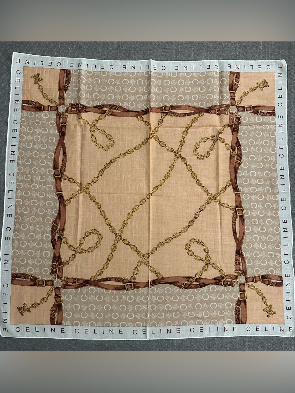 Celine Beige & Brown Chain-Print Decorative Scarf Panel